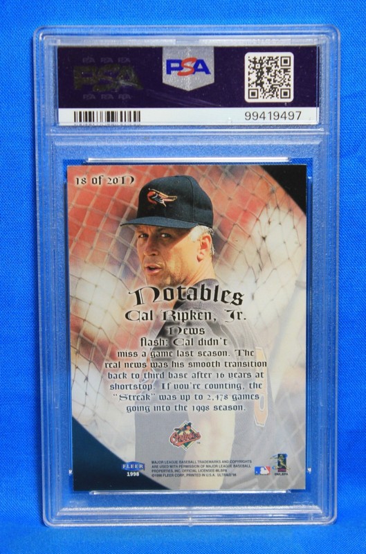 1998 FLEER ULTRA NOTABLES # 18 Cal Ripken JR PSA 8 NM-MT # 99419497  ORIOLES !!! view 2