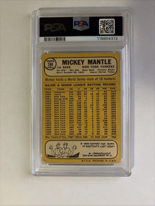 1968 Topps - Mickey Mantle #280 PSA 2 view 2