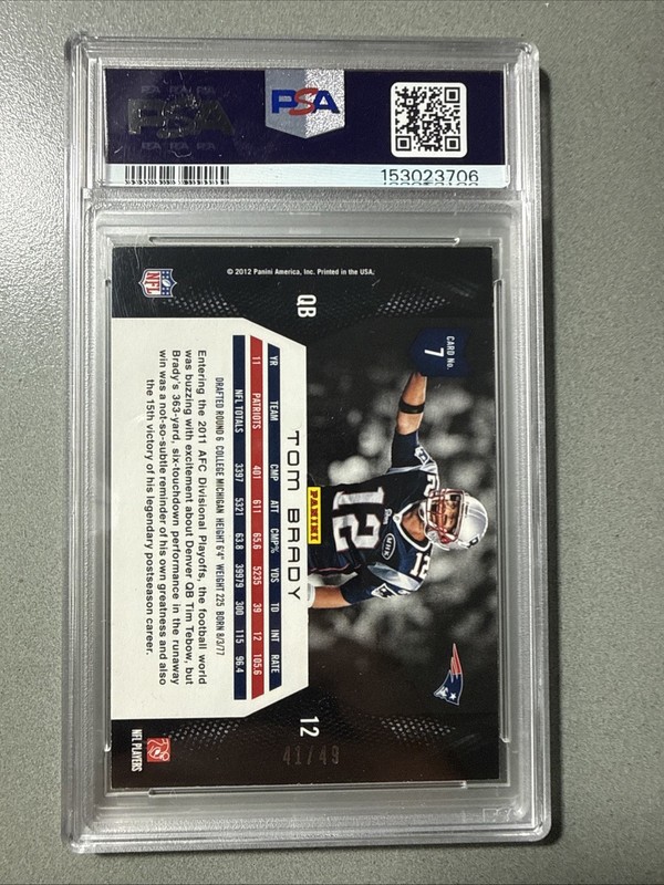 2012 Panini Momentum Platinum /49 Tom Brady #7 PSA 7 Highest Grade! view 2
