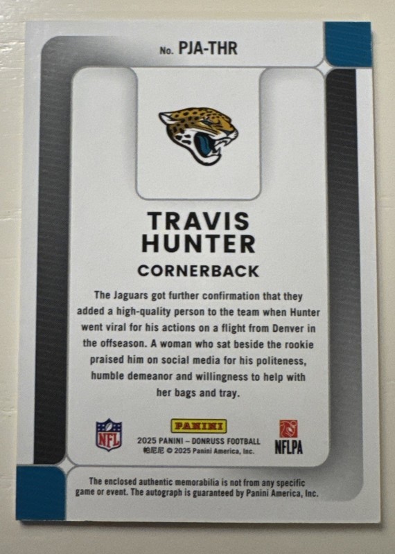 Travis Hunter 2025 Panini Donruss  Phenom RPA Patch Auto /99 Jaguars🐆🔥 view 2