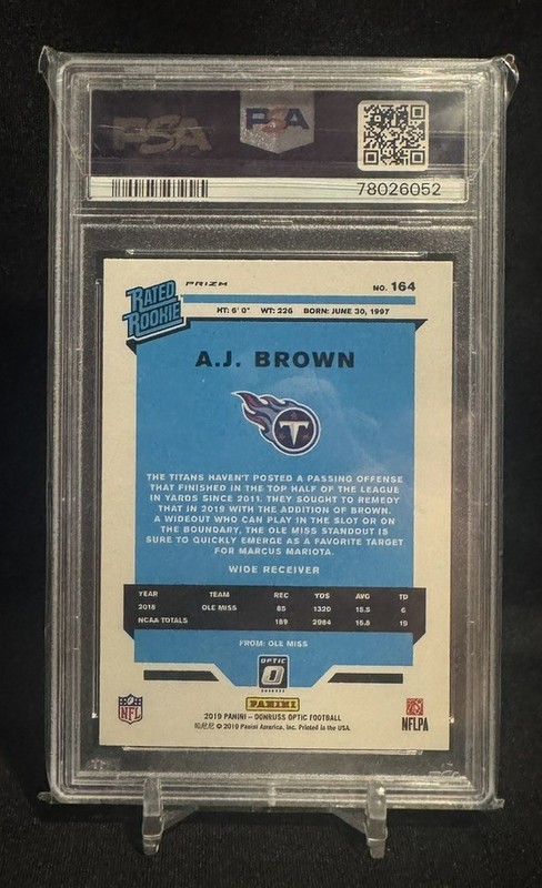 2019 Panini Donruss Optic- AJ Brown #164 Holo Rated Rookie PSA 10 view 2