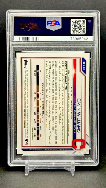 2021 Bowman Chrome Draft Sapphire Edition GAVIN WILLIAMS PSA 10 view 2