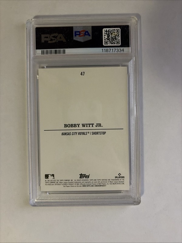 2022 Topps Heritage #47 Bobby Witt Jr. ‘73 Topps Venezuela Stamps PSA 7 view 2