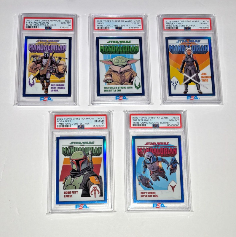 2022 Topps Chrome Beskar Star Wars Mandalorian COMIC COVERS PSA Gem 10 Set Blue