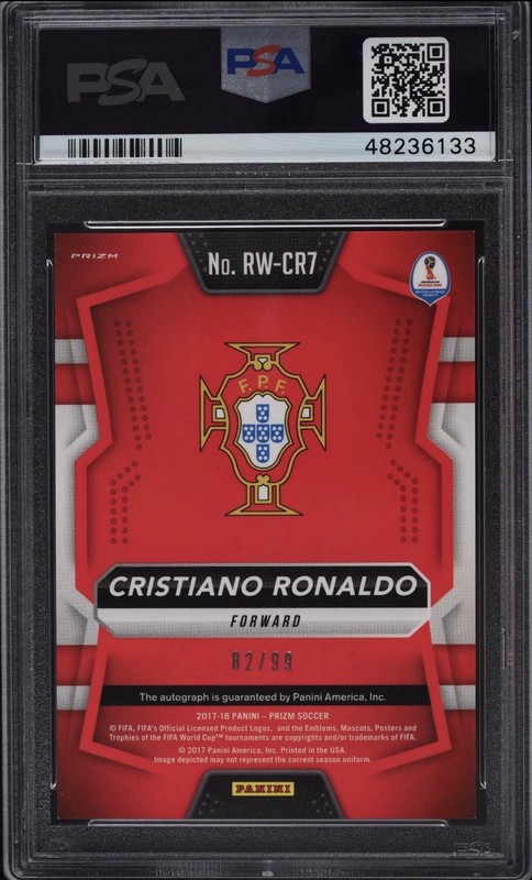 2018 Panini Prizm Road To The World Cup Silver Cristiano Ronaldo AUTO /99 PSA 9 view 2
