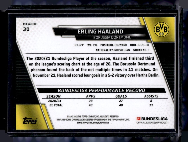 2021-22 Topps Chrome Bundesliga #30 Erling Haaland Refractors view 2