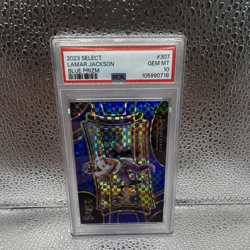 Panini 2023 Select Field Level Lamar Jackson #307 Blue Prizm /49 PSA 10 view 2