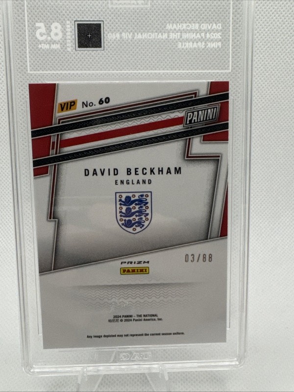 David Beckham England Pink Sparkle /88 TAG 8.5 Near Mint 2024 #60 VIP Panini view 2