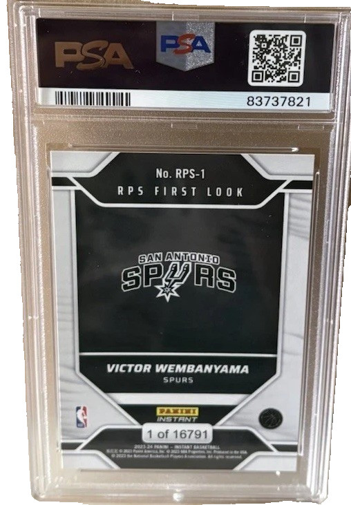 VICTOR WEMBANYAMA 2023 PANINI INSTANT RPS-1 FIRST LOOK PSA 10 RC ROOKIE CARD view 2