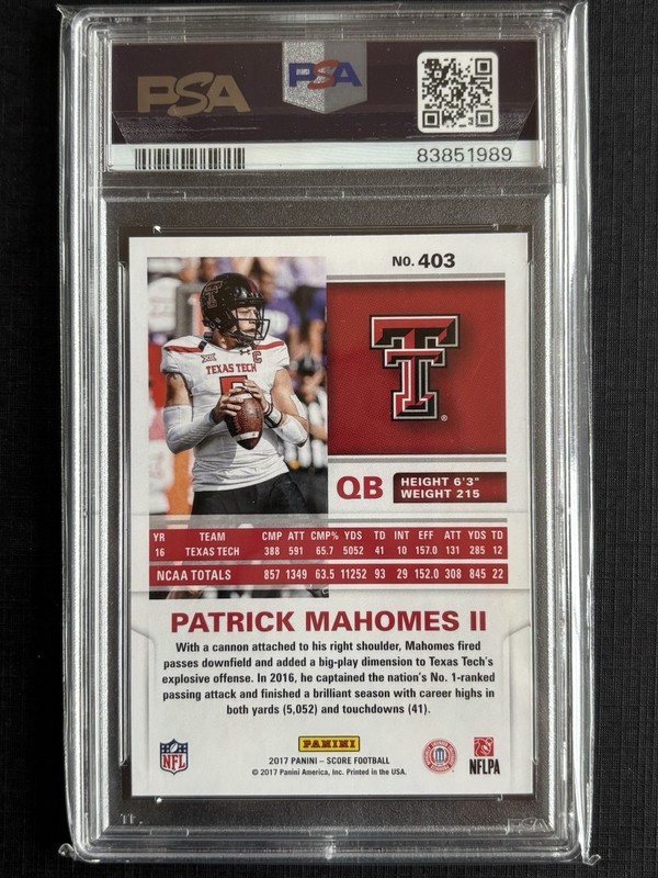 2017 Panini Score Patrick Mahomes II Scorecard RC #403 PSA 9 view 2