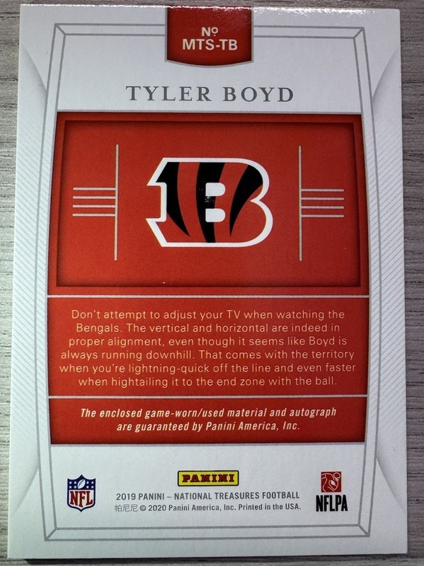 🔥Mint 2019 National Treasures Tyler Boyd Patch Auto /49🔥 Bengals view 2