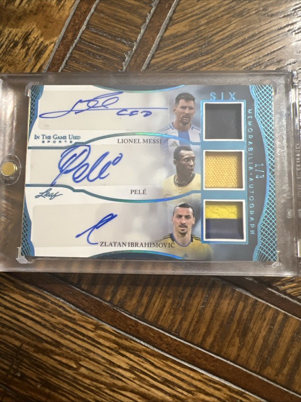 2024 Leaf In The Game Used Messi Pele Zlatan Zidane Nazario Kaka Auto Patch 1/3