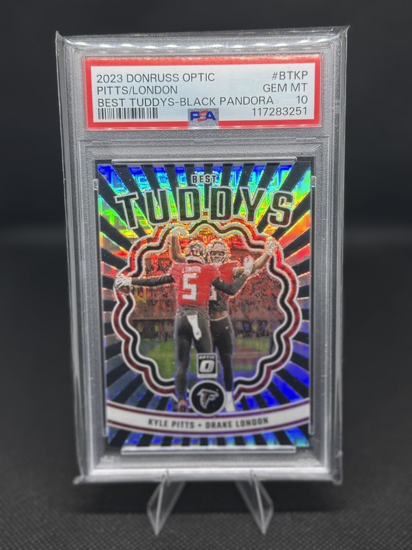 2023 Donruss Optic Best Tuddys Drake London, Kyle Pitts Black Pandora /25 PSA 10
