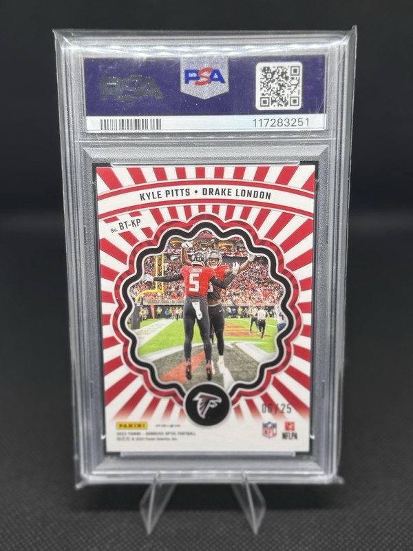 2023 Donruss Optic Best Tuddys Drake London, Kyle Pitts Black Pandora /25 PSA 10 view 2
