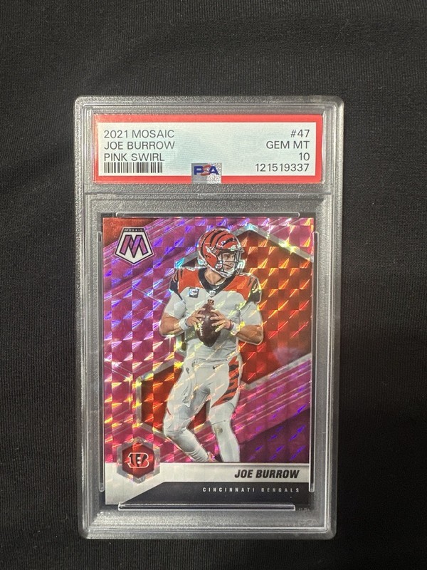 2021 Panini Mosaic Joe Burrow #47 Mosaic Pink Swirl Prizm /11 PSA10
