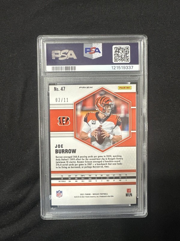 2021 Panini Mosaic Joe Burrow #47 Mosaic Pink Swirl Prizm /11 PSA10 view 2