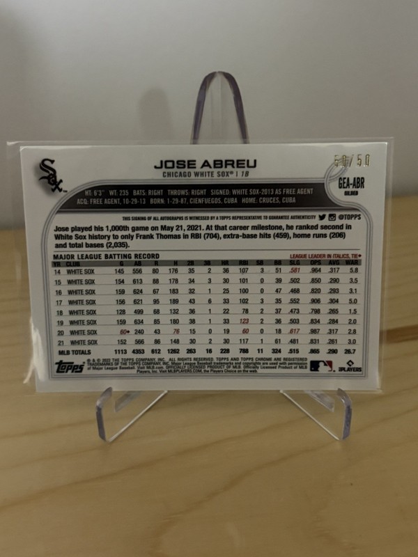 2022 Topps Chrome Gilded Jose Abreu Mini Diamond Gold Etch Refractor /50 Auto view 2