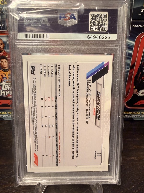 2021 Topps F1 Chrome Charles Leclerc Portrait #11 Refractor PSA 8 view 2