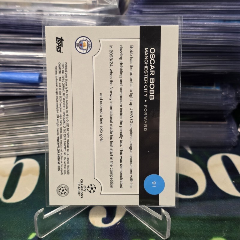 2024-25 Topps Chrome Sapphire UEFA Oscar Bobb /75 view 2