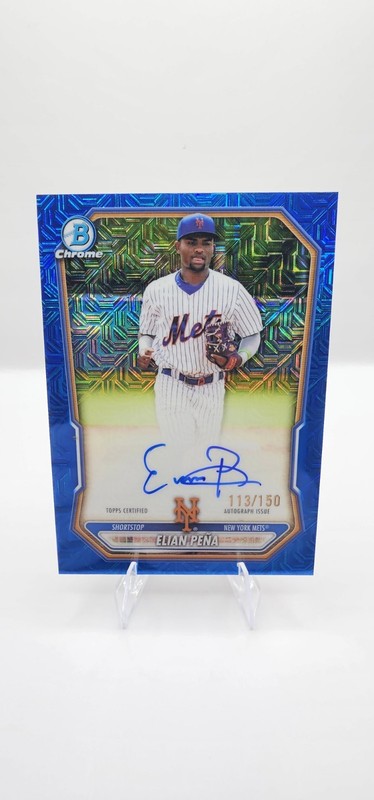 2026 Bowman Chrome Elian Pena Topps Certified Autograph Blue Mojo (miscut back)