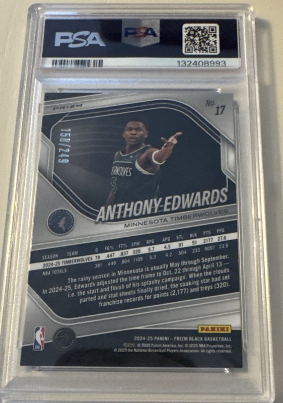 Anthony Edwards 2024-25 Panini Prizm Black -Skewed /249 PSA 9 Timberwolves view 2