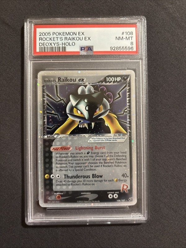 2005 Pokémon EX Deoxys-Rocket's Raikou Ex 108/107 Secret Rare Holo- NM-MT PSA 8