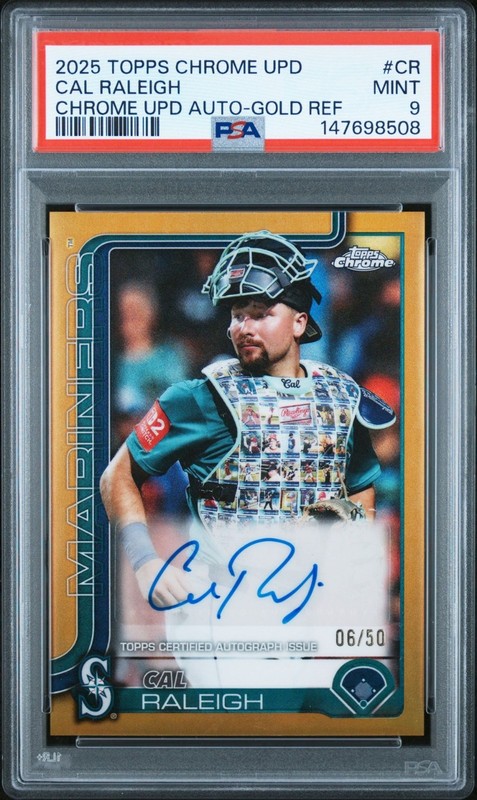 2025 Topps Chrome Update Cal Raleigh True Gold Auto /50 Psa 9