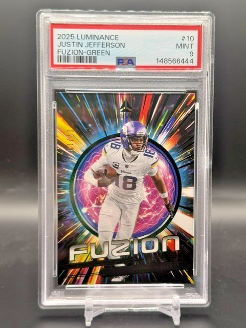 2025 Panini Luminance Justin Jefferson Fuzion-Green/10 PSA 9 MINT Vikings