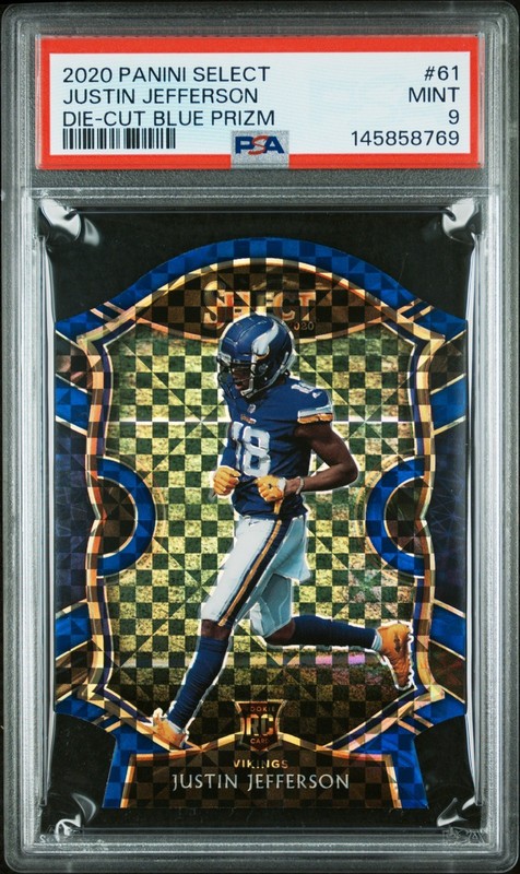 2020 Panini Select #61 Justin Jefferson Die-Cut Light Blue Prizm PSA 9 (RC)