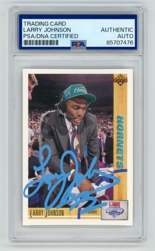 LARRY JOHNSON Signed 1992 UD Rookie Basketball Card #2 PSA Auto 7476