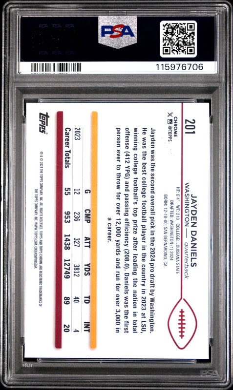 2024 Topps Chrome Jayden Daniels #201 PSA 10 view 2