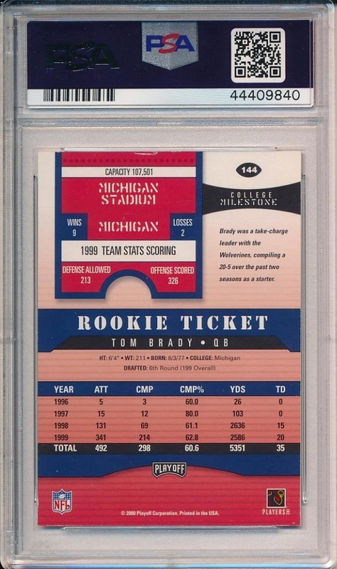 Tom Brady 2000 Playoff Contenders RC Rookie # 144 PSA Authentic 9 Auto! Look view 2