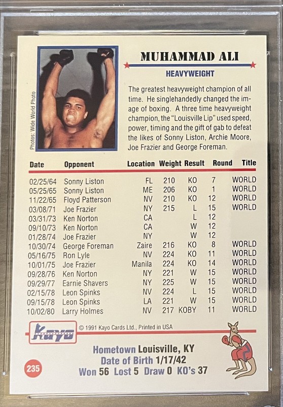 1991 Kayo Boxing Muhammad Ali #235 PSA 7 NM HOLOGRAM Boxing Card RARE view 2