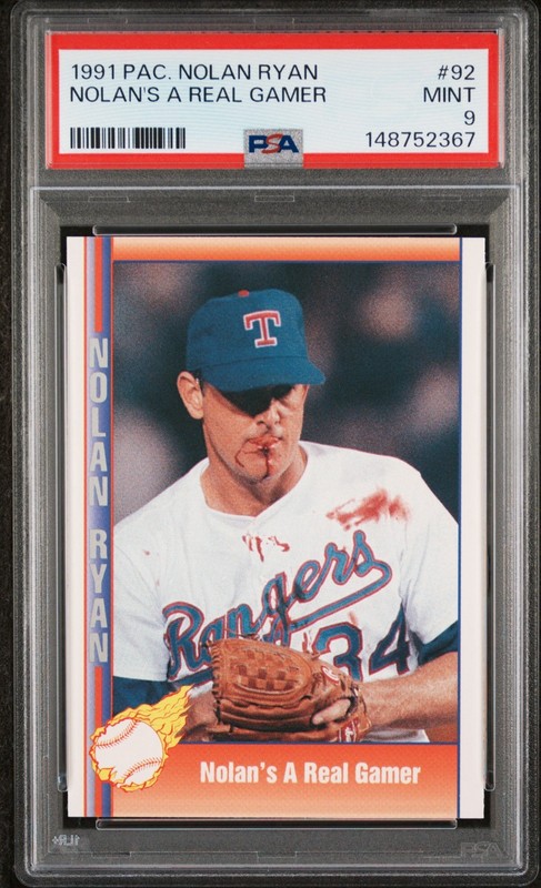 1991 Pacific NOLAN RYAN "Bloody Lip Jersey" Baseball Card #92 Graded PSA 9 MINT