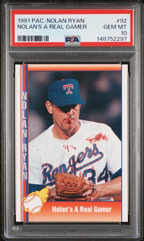 1991 Pacific NOLAN RYAN "Bloody Lip" Baseball Card #92 Graded PSA 10 GEM MINT