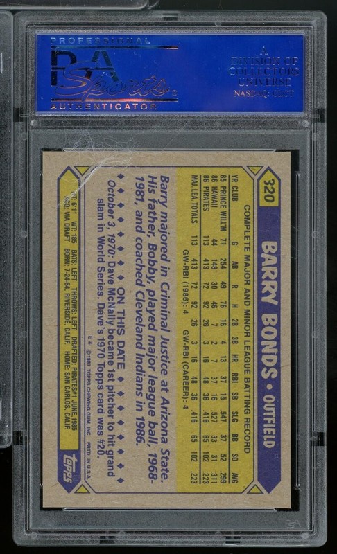 Barry Bonds Rookie Card 1987 Topps #320 PSA 9 view 2