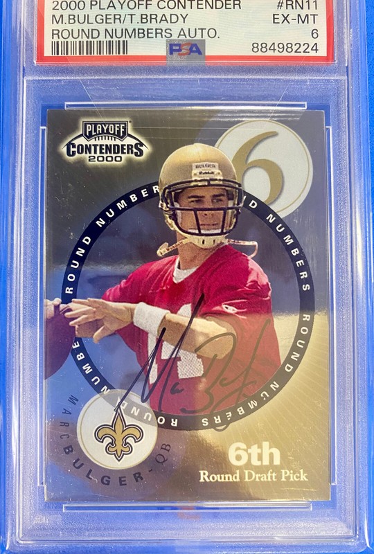 2000 Playoff Contenders Round Numbers RN11 Tom Brady / Bulger AUTO PSA 6 EX-MT view 2