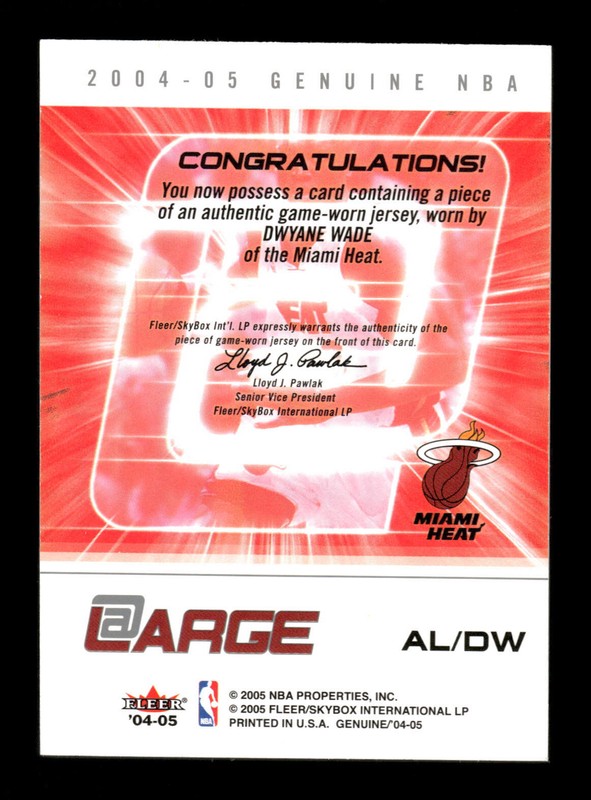 Dwyane Wade 2004-05 Fleer Genuine At Large Game Used Jersey Card #AL/DW view 2