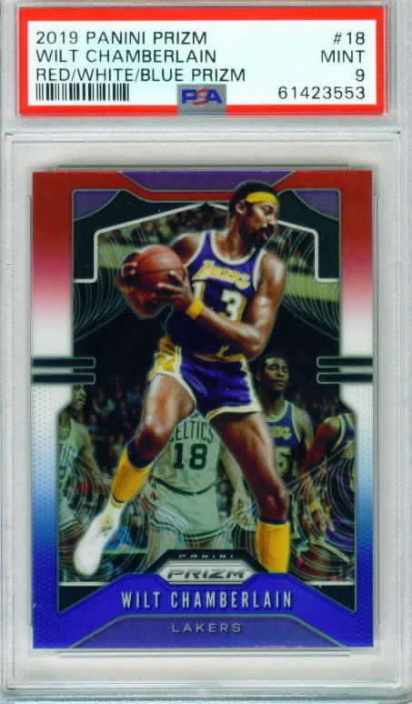 2019 Panini Prizm Basketball Red, White & Blue #18 WILT CHAMBERLAIN Lakers PSA 9