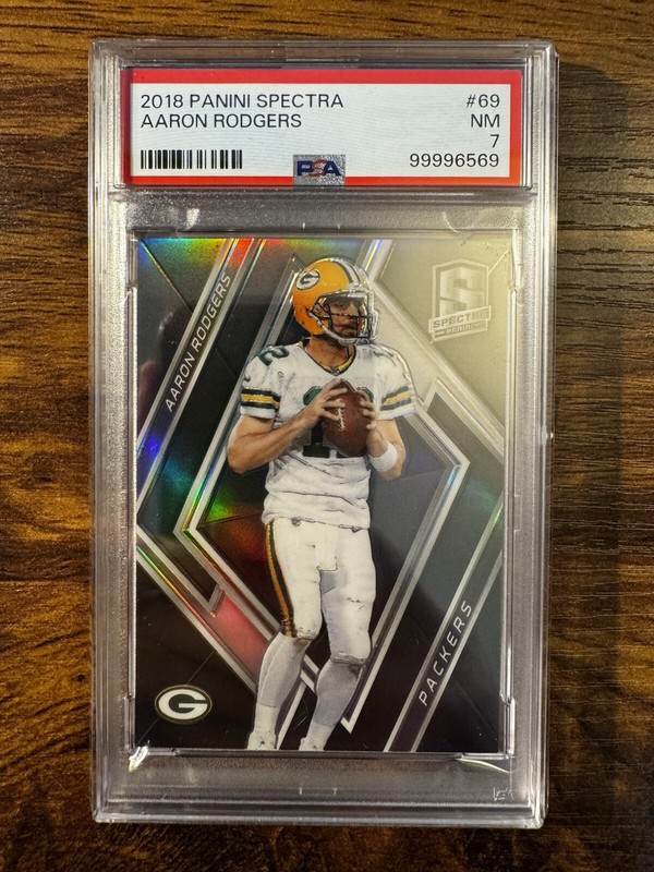 2018 Panini Spectra Aaron Rodgers #69 Prizm #/99 Packers Jets PSA 7 NM! POP 4!!!