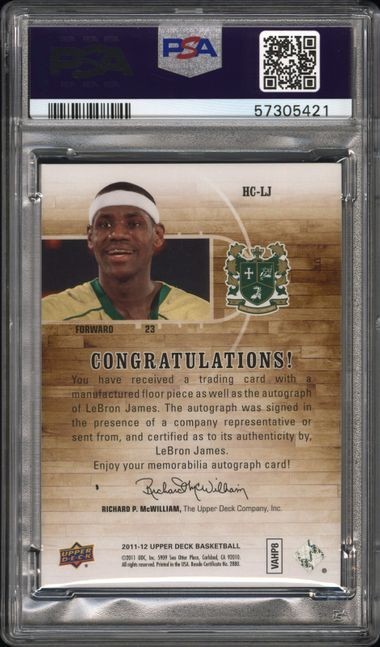 2011 UD SP AUTHENTIC Home Court Signatures LeBron James on card Auto PSA 9 view 2