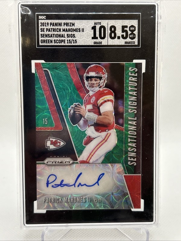2019 Prizm Patrick Mahomes Sensational Signatures Green Scope Auto  15/15 Uni #
