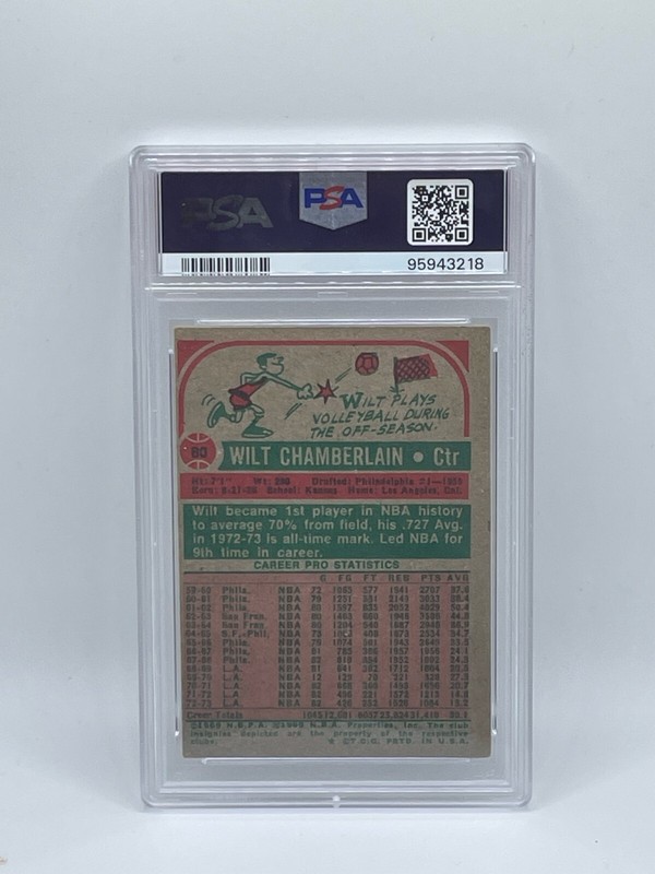 1973-74 Topps - #80 Wilt Chamberlain Card (PSA 4) (HOF) view 2