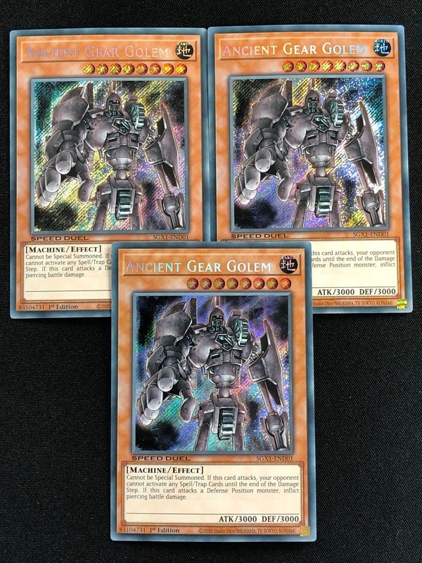 YUGIOH ANCIENT GEAR GOLEM 1ST SECRET RARE X3 SGX1-END01 X3 (NM) SPEED DUEL!