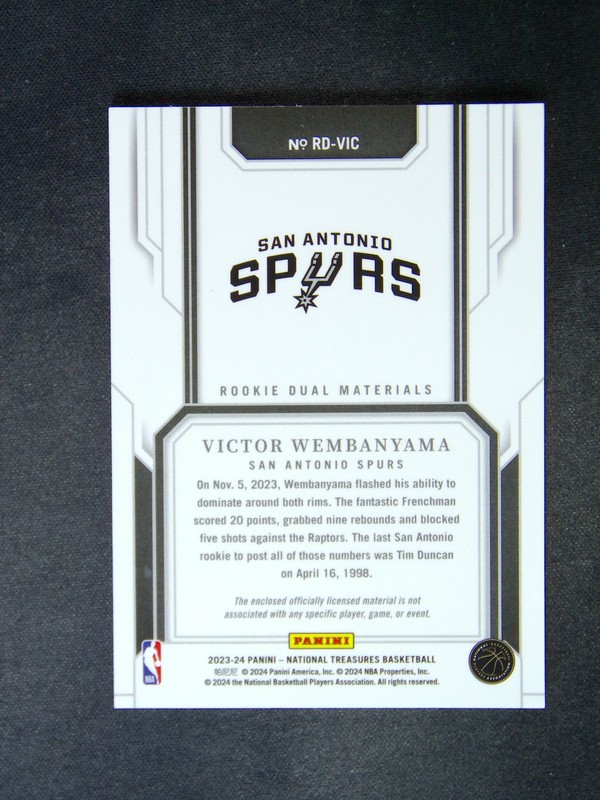 2023-24 Panini National Treasures Victor Wembanyama RC Dual Patch 1/99 #JSY view 2