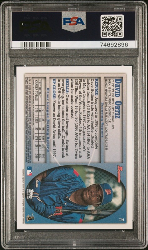2013 Bowman Chrome #71 David Ortiz Blue Sapphire Reprints PSA 10 (POP 19) view 2