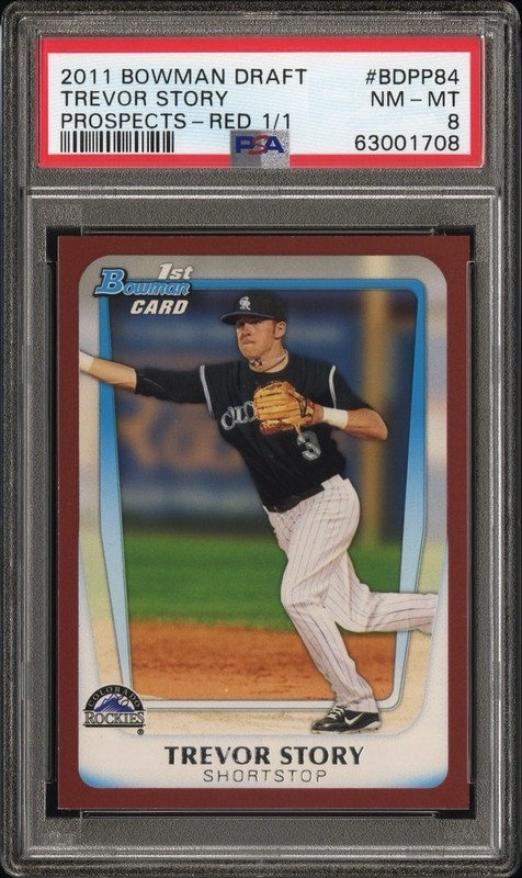 2011 Bowman Draft Trevor Story #1/1 Prospects Red RC #bdpp84 Red Sox PSA 8 NM-MT