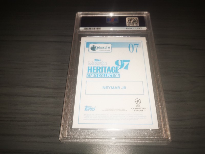 Neymar Jr /5 2021 topps Merlin 97 UCL card orange Card PSA 9 #7 view 2