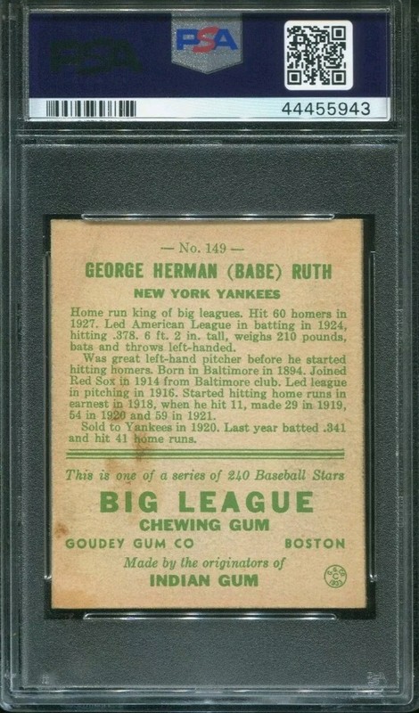 1933 Goudey #149 Babe Ruth New York Yankees HOF PSA Authentic " ICONIC CARD " view 2