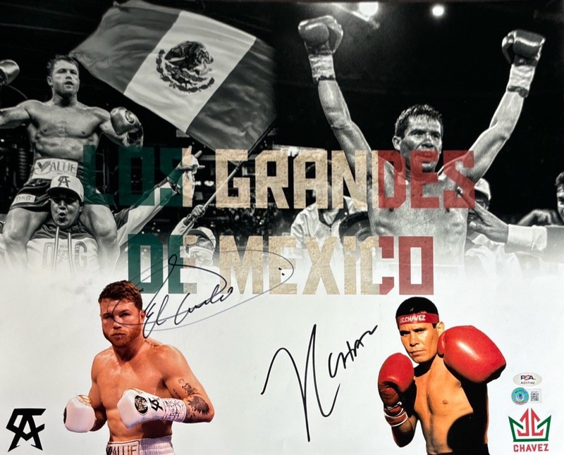 Saul Canelo Alvarez & Julio Cesar Chavez Signed 16x20 Boxing Photo PSA BAS